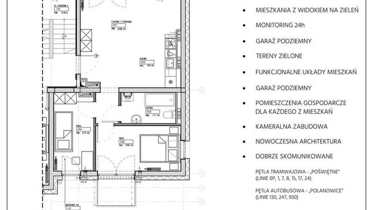 Rzut - Mieszkanie na sprzedaż 3 pokoje o powierzchni 53,34 m² - numer 238/5 w Kamieńskiego 232