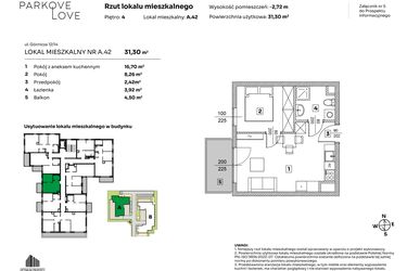 Rzut - Mieszkanie na sprzedaż 2 pokoje o powierzchni 31,3 m² - numer A.42 w Parkove Love