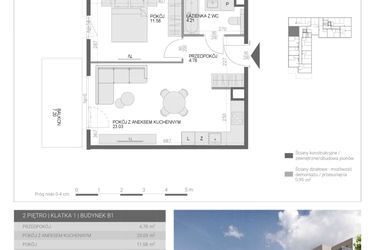 Rzut - Mieszkanie na sprzedaż 2 pokoje o powierzchni 43,6 m² - numer M25 w Modern House II