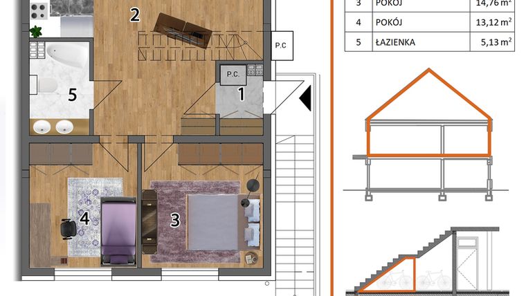 Rzut - Mieszkanie na sprzedaż 4 pokoje o powierzchni 127,9 m² - numer 9P2 w Osiedle Leśnica Las