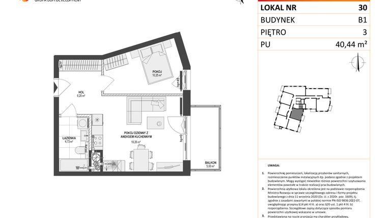 Rzut - Mieszkanie na sprzedaż 2 pokoje o powierzchni 40,44 m² - numer 30 w Leśna Góra