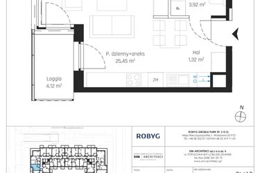 Rzut - Mieszkanie na sprzedaż 1 pokój o powierzchni 30,69 m² - numer J.2M10 w Nadmotławie Apartments etap J