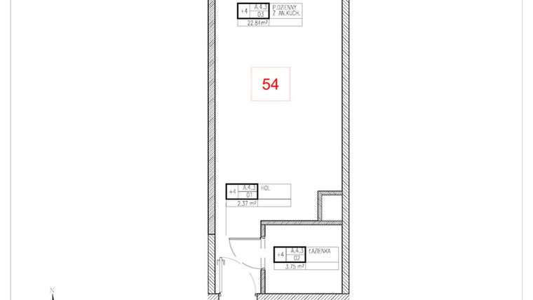 Rzut - Mieszkanie na sprzedaż 1 pokój o powierzchni 28,96 m² - numer A4.3 w Rezydencja Ogród Saski etap I i II