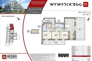 Rzut - Mieszkanie na sprzedaż 4 pokoje o powierzchni 85,72 m² - numer M46 w Apartamenty Wywrockiego 11