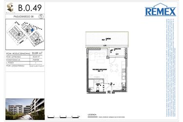 Rzut - Mieszkanie na sprzedaż 1 pokój o powierzchni 35,89 m² - numer B.0.49 w Osiedle BALTICA