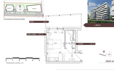 Rzut - Mieszkanie na sprzedaż 1 pokój o powierzchni 19,91 m² - numer L.B.2.5 w Royal Studios Smart Apartments etap 2