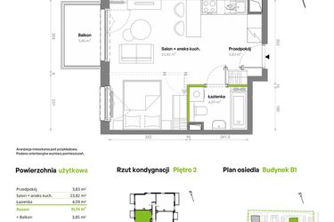 Rzut - Mieszkanie na sprzedaż 1 pokój o powierzchni 31,74 m² - numer B1.02.28 w Południe Vita