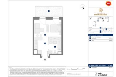 Rzut - Mieszkanie na sprzedaż 1 pokój o powierzchni 29,74 m² - numer B88 w Apartamenty Park Matecznego Etap 1