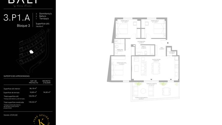Rzut - Mieszkanie na sprzedaż 3 pokoje o powierzchni 86,18 m² - numer 34.03.1.A w Bali