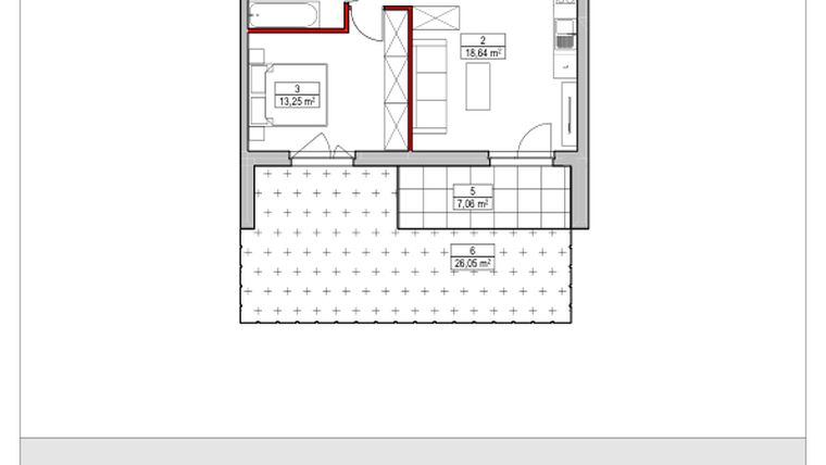 Rzut - Mieszkanie na sprzedaż 2 pokoje o powierzchni 41,82 m² - numer D2.2.0.3 w Nowy Targówek VI