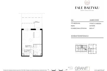 Rzut - Mieszkanie na sprzedaż 1 pokój o powierzchni 38,03 m² - numer FBJC-M6 w Fale Bałtyku Cook