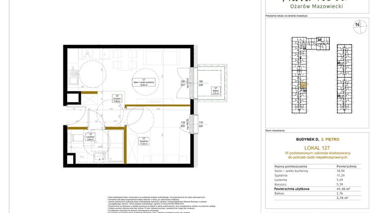 Rzut - Mieszkanie na sprzedaż 2 pokoje o powierzchni 41,98 m² - numer 127 w Aura Nova etap II