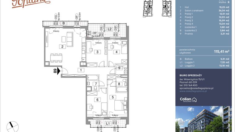 Rzut - Mieszkanie na sprzedaż 5 pokoi o powierzchni 115,41 m² - numer F89 w Goplana budynek F
