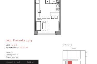 Rzut - Mieszkanie na sprzedaż 1 pokój o powierzchni 27,18 m² - numer C 3.8 w Melody Loft