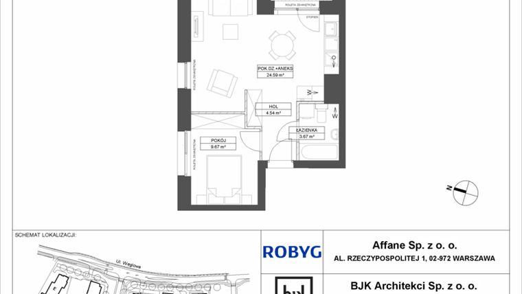 Rzut - Mieszkanie na sprzedaż 2 pokoje o powierzchni 42,47 m² - numer A.1M13 w WENDY