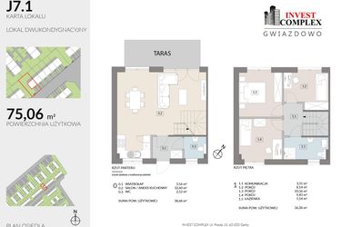 Rzut - Mieszkanie na sprzedaż 4 pokoje o powierzchni 75,06 m² - numer J7.1 w Osiedle Gwiazdowo etap 6B