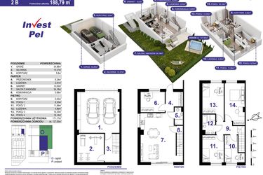 Rzut - Dom na sprzedaż 6 pokoi o powierzchni 188,79 m² - numer 2B w Villa Park Gdańsk etap III