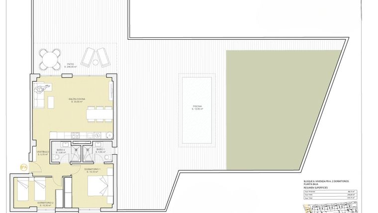 Rzut - Mieszkanie na sprzedaż 2 pokoje o powierzchni 88,75 m² - numer 0-C w Mieszkania w Finestrat - 71577609