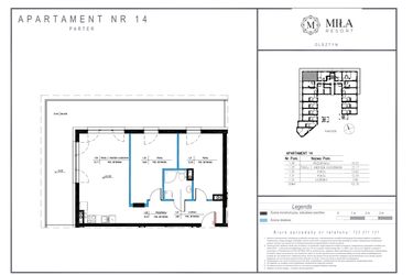 Rzut - Mieszkanie na sprzedaż 3 pokoje o powierzchni 62,7 m² - numer 14 w Miła Resort