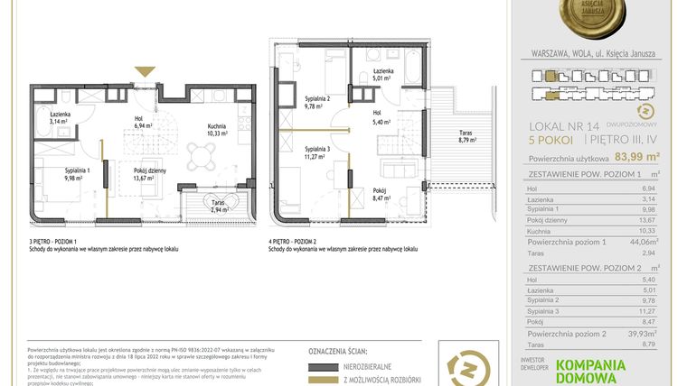 Rzut - Mieszkanie na sprzedaż 5 pokoi o powierzchni 83,99 m² - numer WKJ-LM-14 w Wola Księcia Janusza