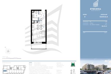 Rzut - Mieszkanie na sprzedaż 1 pokój o powierzchni 29,21 m² - numer C2.K4.2.4 w Stocznia Residence