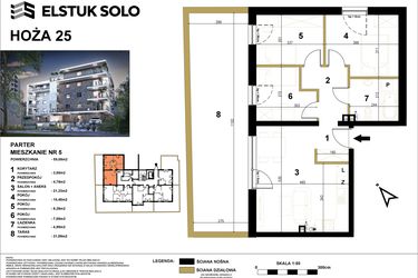 Rzut - Mieszkanie na sprzedaż 4 pokoje o powierzchni 59,69 m² - numer 5 w Hoża 25