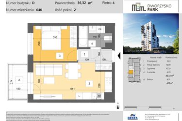 Rzut - Mieszkanie na sprzedaż 2 pokoje o powierzchni 36,32 m² - numer 40 w Dworzysko Park - Etap III