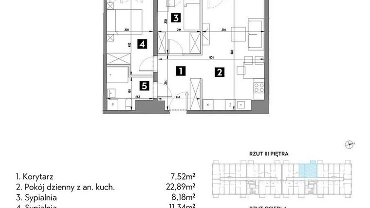 Rzut - Mieszkanie na sprzedaż 3 pokoje o powierzchni 55,06 m² - numer A2/3/6 w Metr Kwadrat