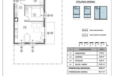 Rzut - Mieszkanie na sprzedaż 2 pokoje o powierzchni 44,63 m² - numer A.1.2 w #NaSwoim2