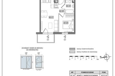 Rzut - Mieszkanie na sprzedaż 2 pokoje o powierzchni 35,19 m² - numer 6.A.42 w Urzeka bud. 6 i 7