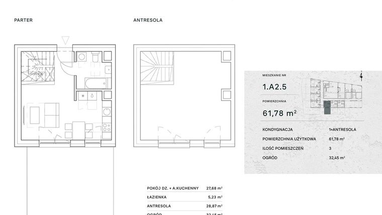 Rzut - Mieszkanie na sprzedaż 2 pokoje o powierzchni 61,78 m² - numer 1.A2.5 w Żernicka Park