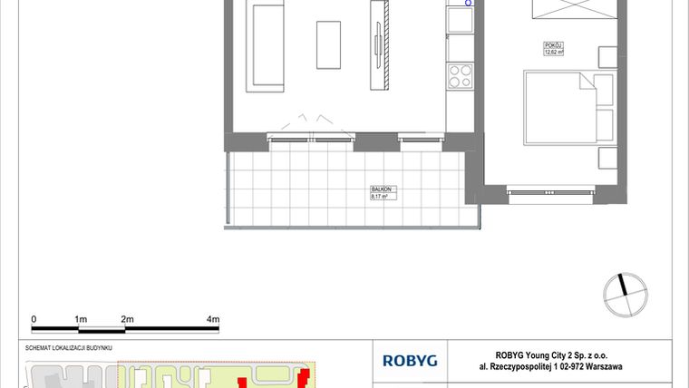 Rzut - Mieszkanie na sprzedaż 2 pokoje o powierzchni 52,13 m² - numer MLAAB/B/4/1 w Metro Life Apartamenty