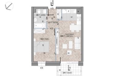 Rzut - Mieszkanie na sprzedaż 2 pokoje o powierzchni 39,93 m² - numer 30 w Kamienica przy Ciepłej