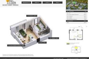 Rzut - Mieszkanie na sprzedaż 2 pokoje o powierzchni 45,65 m² - numer E.1.2 w Dobry Poranek