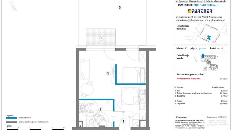 Rzut - Mieszkanie na sprzedaż 1 pokój o powierzchni 37,72 m² - numer 6 w Daszyńskiego Square etap 2