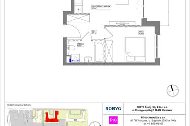 Rzut - Mieszkanie na sprzedaż 2 pokoje o powierzchni 37,16 m² - numer MLAC/B/1/4 w Metro Life Apartamenty CD
