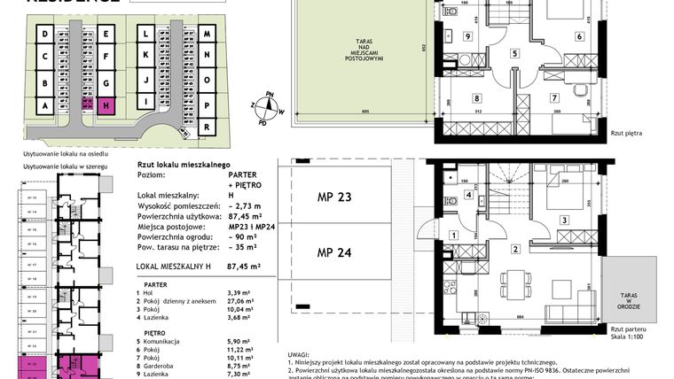Rzut - Mieszkanie na sprzedaż 5 pokoi o powierzchni 87,45 m² - numer H w Złotno Residence
