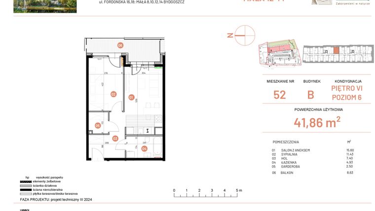 Rzut - Mieszkanie na sprzedaż 2 pokoje o powierzchni 41,86 m² - numer 12.52 w Osiedle Nowe Horyzonty etap III