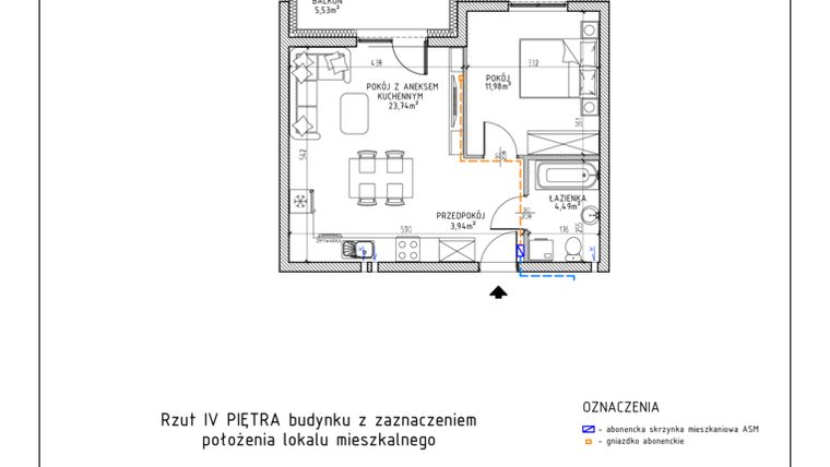Rzut - Mieszkanie na sprzedaż 2 pokoje o powierzchni 44,15 m² - numer 36 w Osiedle Foresto