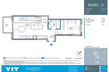 Rzut - Mieszkanie na sprzedaż 2 pokoje o powierzchni 67,1 m² - numer BC0301 w Talarowa Park