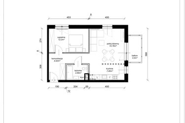 Rzut - Mieszkanie na sprzedaż 2 pokoje o powierzchni 48,13 m² - numer F.1.11.2k w Art.Teo etap 3