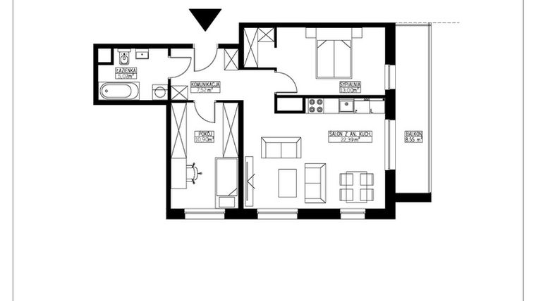 Rzut - Mieszkanie na sprzedaż 3 pokoje o powierzchni 59,26 m² - numer B5.8 w Stacja Augustów B