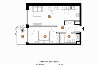 Rzut - Mieszkanie na sprzedaż 2 pokoje o powierzchni 47,64 m² - numer A-4-25 w Taczaka 5