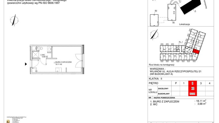 Rzut - Lokal użytkowy na sprzedaż 1 pokój o powierzchni 21,79 m² - numer 62 w RZ21