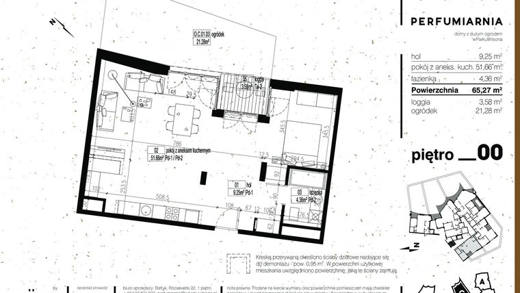 Rzut - Mieszkanie na sprzedaż 2 pokoje o powierzchni 65,12 m² - numer C.01.03 w Perfumiarnia w Parku Wilsona
