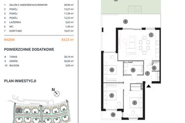 Rzut - Mieszkanie na sprzedaż 4 pokoje o powierzchni 83,22 m² - numer 12.1 w Wille Miejskie Lekcyjna