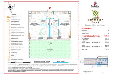 Rzut - Mieszkanie na sprzedaż 4 pokoje o powierzchni 67,65 m² - numer 1 w Zielone Sady etap III