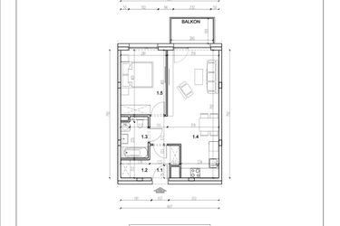 Rzut - Mieszkanie na sprzedaż 2 pokoje o powierzchni 45,64 m² - numer 12 w Łużycka 71