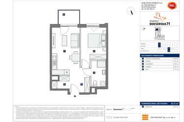 Rzut - Mieszkanie na sprzedaż 2 pokoje o powierzchni 42,21 m² - numer A.19 w Osiedle Bokserska 71 etap II