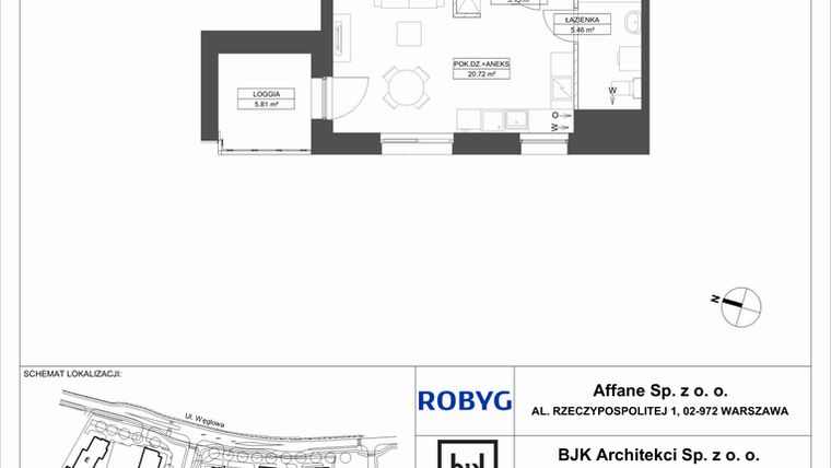 Rzut - Mieszkanie na sprzedaż 1 pokój o powierzchni 29,33 m² - numer A.6M08 w WENDY